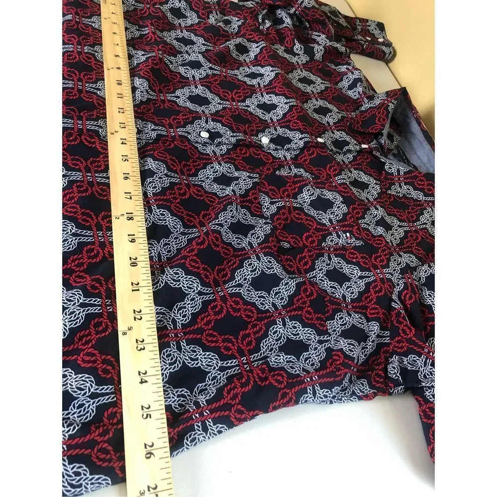 TOMMY HILFIGER Navy w/ Red & White Knotted Rope Print Tabbed Sleeve Shirt Sz 1X - Picture 9 of 13